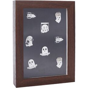 FINGERINSPIRE Pin Collection Display Frame Wood Brown Box Frame Display Case with Felt Mat 8x6x1.3 inch Military Medal Display Frame Cabinet Brooch Collection Display Case for Photos Medals Awards
