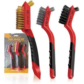 3PCS Small Wire Brushes Set for Cleaning, Include Steel/Nylon/Copper Bristles,Multi-Purpose Brass Brush with Plastic Scraper for Remove Rust Stains,Polished in Saudi Arabia