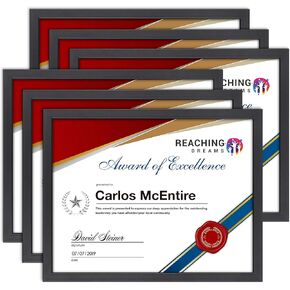 Icona Bay 8.5x11 (22x28 cm) Certificate Frames Set (Black, 6 Pack), Solid Wood Scandinavian Style Frames for Documents, Diplomas, Licenses, Valor Collection