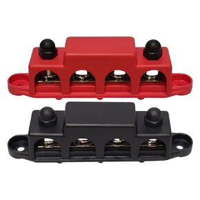 250A 48V Bus Bar 3/8"(M10) Power Distribution Block 4 Studs Junction Block Automotive Marine Battery Busbar Terminal Block 48 Volt with Cover - Negative&Positive(Red & Black)