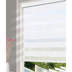 Cordless Zebra Blinds for Windows Free-Stop Roller Window Shades Light Filtering Blinds for Kitchen Bathroom, 34" W x 72" H White, Easy to Install