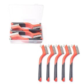 Wire Brush Set, 12 Pcs Brass/Stainless Steel/Nylon Wire Brushes for Cleaning with Curved Handle Grip for Rust Removal, Dirt, Paint Scrubbing (Stainless Steel)