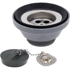Ambassador Marine - 1-1/2 inch Drain, Straight Drain, Low Profile, 1-1/4 inch-M Thread, w/Chain Stopper - Ultra-Mirror Finish - S01-0104-UP-W