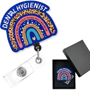 Dental Hygienist Funny Dental Retractable Badge Reel with Alligator Clip，Gift for Dentist Dental Hygienist Dental Student Oral Hygienist Dental Assistant，Blue Glitter Badge Reel Gift,YXZ037
