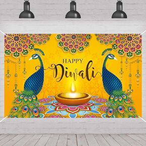 Diwali Decorations for Home Diwali Backdrop Diwali Light Diyas Peacock Photography Diwali Decor Indian Diwali Decorations and Supplies for Home