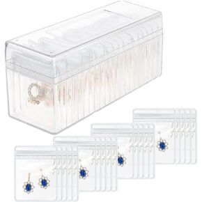 Acrylic Jewelry Box ，Clear Jewelry Organizer Holder with 20 Portable Anti Tarnish Jewelry bagswith (Modern1)