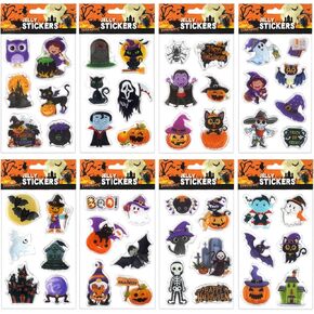 Halloween Gel Clings for Glass Windows Door Decorations - Jelly Stickers Decal for Kids Toddlers - 8 Sheets Including Ghost, Pumpkin, Bats & More, Reusable and Removable.