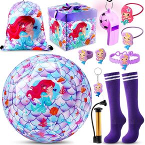 Size 3 Soccer Ball for Boys Girls, Soccer Ball Gifts Set for Boys Girls with Pump and Drawstring Bag, Toys Gifts for Boys Girls(Mermaid,Purple)
