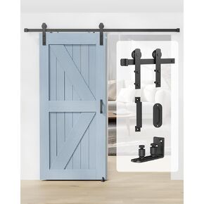 Barn Door Hardware Kit - 6.6FT Sliding Barn Door Hardware Kit with Floor Guide, Handles and Latch for Barn Door - Fit 36''-40'' Wide Door Panel- I Shape Hanger, Black