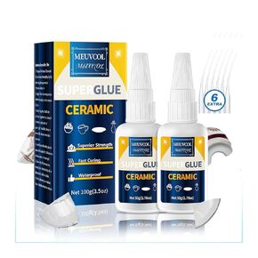 Ceramic Glue,100g Meuvcol Ceramic Glue Repair Kit,Super Glue for Porcelain and Pottery Repair,Cyanoacrylate Glue for Mug,Figurines,Dishes,Plates,Teapot - Waterproof, No Smell