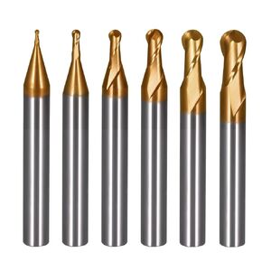 6Pcs Carbide Ball Nose End Mills Set R Angle 2 Flute Tungsten Steel Spiral Milling Cutter CNC Router Bits Tool HRC60