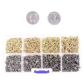 Mini Skater M2 Micro-Screws Cross Flat Head Self Tapping Wood Screws Fastener Kit and Assortment, Wooden Furniture Box Hardware Accessories (1600PCS,Golden and Silver)
