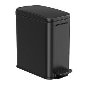 SONGMICS Bathroom Trash Can, 1.3 Gallon (5 L) Small Trash Bin with Lid, Slim for Small Spaces, Stainless Steel Garbage Can, Soft Close, Sand Beige ULTB560A01