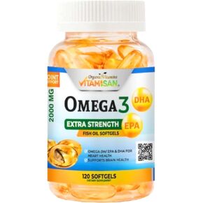 Organic Vitamins súper Omega 3 Ultra Pure Fish Oil Concentrate, EPA & DHA Triple Strength, Omega 3 Fatty acids, Burpless 120 softgels