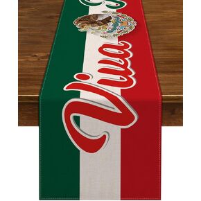 Nepnuser Linen Viva Mexico Table Runner Mexico Dia de la Independencia Party Supply Home Dining Room Kitchen Table Decorations