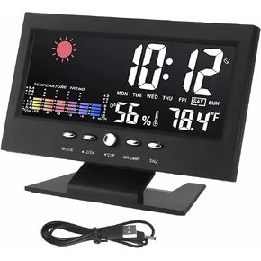 LCD alarm clock for bedroom with weather station, wireless indoor and outdoor thermometer, temperature and humidity monitoring instrument, humidity meter, Black in Saudi Arabia