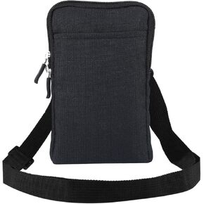 Mens Cell Phone Belt Clip Pouch Black, Cell Phone Shoulder Holster Men, Vertical Zipper Mobile Phone Crossbody Shoulder Messenger Bag Smartphone Waist Pack with Card Holder Belt Loop Holder Pocket