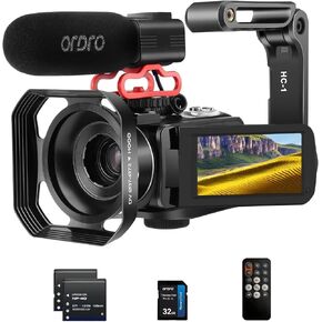 ORDRO 4K Video Camera Camcorder 10X Optical Zoom&120X Intelligent Zoom, 4K 30MP WiFi Vlogging Camera for YouTube Digital Video Camera w/Microphone, 32G SD Card, Remote Control