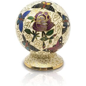 Keepsake Butterflies on Rose Floral Globe Style Cremation Urn - 100% Handcrafted Adult Funeral Urn - Solid Affordable Large Urn for Human Ashes, (White)