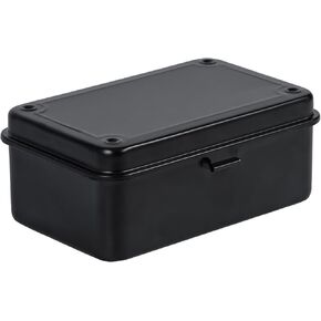 Black Metal Box with Lid, Metal Storage Box for Valuables Cash Jewelry, Multi-Functional Storage Container with lid and buckle, Portable and Convenient, 7.87x5.12x3.15 Inches