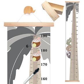 Growth Chart for Wall with Velcro Unique Hanging Ruler Height Measurement for Kids with Wooden Keepsake Box, Canvas, Tropical