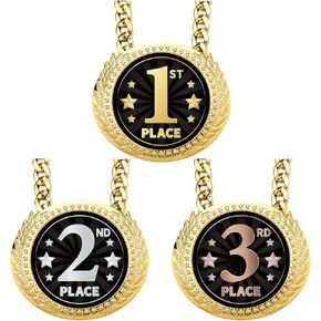 Tondiamo 3 Pcs Champion Turnover Chain Medal 6" Gold 1st 2nd 3rd Place Medal Necklace Award for Sports, Tournaments, Competitions, Athletes & Scholars
