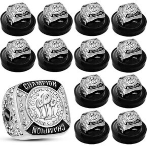12 Pack Football Ring Football Champion Rings Size 11 Football Champion Trophy Rings Sport Award Gift with Display Stand Box and Neck Chain for Football Tournament League Winner