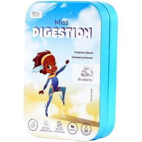 Soul Strips Miss Digestion - Probiotic Blend for Digestive Health, Eases Bloating & Gas, Cranberry Extract, Promotes Good Bacteria, Blueberry Flavor, Zero Sugar, Vegan, 30 strips pack
