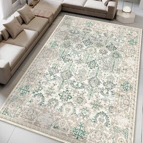 Vamcheer Area Rugs for Living Room - 5’x7’ Washable Area Rug for Bedroom Dining Room Kitchen Indoor Rugs, Soft Machine Washable Vintage Carpet, Blue
