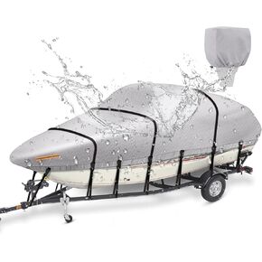 Waterproof Boat Cover 17-19ft, Heavy Duty 800D Marine Grade Oxford Cloth, Weather Resistant Windproof Fits V-Hull, Tri-Hull, Runabout Boat, Bass Boat Fish & Ski Boat