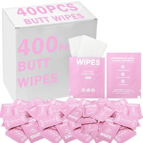400 Pcs Butt Wet Wipes for Women Individually Wrapped Flushable Wipes for Women Man Travel Hand Face Body Cleaning Adults Bathroom Toilet Daily Use (Pink)