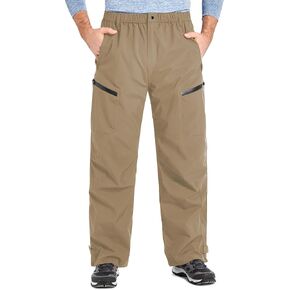 Men's Rain Pants, Waterproof Rain Over Pants Lightweight Packable Windproof Hiking Pants Outdoor Golf Work Khaki