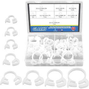 Glarks 48Pcs 8 Size Heavy Duty White Double Gripping Nylon Hose Clamps Set, 6.6-27.2mm Plastic Snap Ratcheting Clamps Assortment Kit (White 48Pcs)