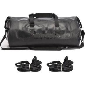 40L Waterproof Motorcycle Duffel Bag - Motorcycle Luggage Tail Bag with Straps for Back Seat - Roll Top Dry Bag for Kayaking, Rafting, Boating, Camping, Travel, Beach (Black)