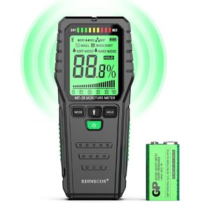 Pinless Moisture Meters Non-Invasive Digital Wood Moisture Tester Water Leak Detector for Wall,Lumber, building,Firewood,Humidity Tester (Green)