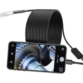 7.9mm Endoscope for iPhone, Compatible with iPad, 2.0 Megapixels HD USB C Borescope Inspection Snake Camera IP67 Waterproof with 16.4Ft Semi-Rigid Cord, 8 LED Light