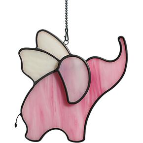 BOXCASA Cute Elephant Ornament Stained Glass Suncatcher for Window,Elephant Decor Stained Glass Window Hanging,Housewarming Gifts Elephant Decoration for Party Livingroom Bedroom