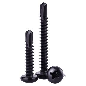 #10 x 1-1/2" Black Pan Head Self Drilling Screws, Phillips Drive, 410 Stainless Steel Sheet Metal Screws, Black Finish Self Tapping Screws, Dovetail Screws, 50 PCS