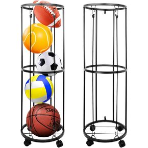 Garage Ball Storage Rack, Wall-Mounted Basketball Holder, Rolling Sports Ball Storage with Wheels for Soccer Volleyball Football Basketball, Vertical Ball Rack for Garage Indoor Outdoor