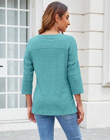Bluetime Women Round Neck 3/4 Sleeve Tops Casual Loose Tunic Tops Solid Color Summer Fall Basic Shirt Blouses in Saudi Arabia