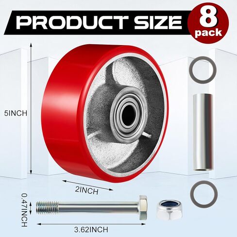 8 قطع من عجلات البولي يوريثين مقاس 5 بوصات مجموعة عجلات بديلة صناعية شديدة التحمل بقدرة تحمل 3000 رطل، عجلات بديلة لعربة التسوق لصناديق الأدوات والعربات المسطحة ومقبس المقطورة in Kuwait
