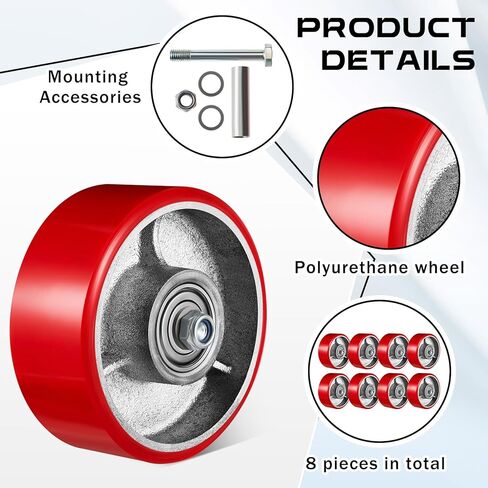 8 قطع من عجلات البولي يوريثين مقاس 5 بوصات مجموعة عجلات بديلة صناعية شديدة التحمل بقدرة تحمل 3000 رطل، عجلات بديلة لعربة التسوق لصناديق الأدوات والعربات المسطحة ومقبس المقطورة in Kuwait