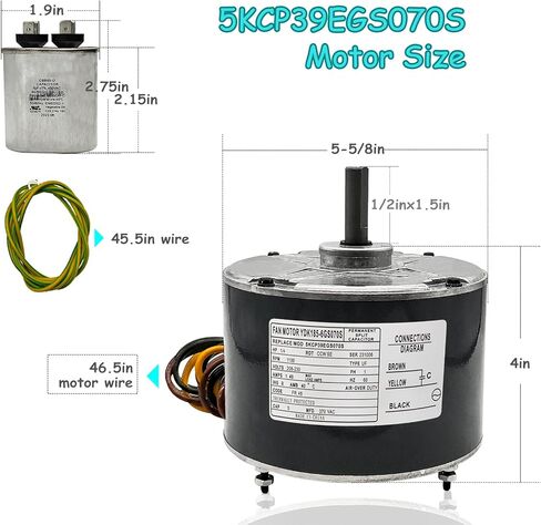 5KCP39EGS070S 5KCP39EGY823S 1/4 HP Condenser Fan Motor Replace for G3905, HC39GE236,237 HC39GE234A, 6DLL0 with Capacitor, 1100 RPM, 208/230V, 48 Frame OEM Upgraded Condenser Fan Motor Replacement in Kuwait