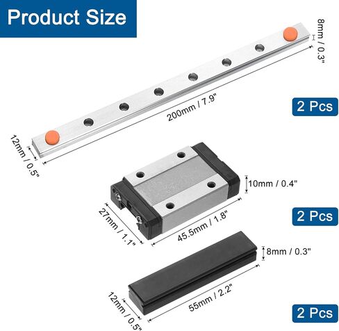 uxcell 2pcs MGN12 200mm Linear Guide Rail with 2pcs MGN12H Sliding Carriage Block Bearing Steel and 2pcs Plastic Mini MGN12 Linear Guide for DIY 3D Printers and CNC Machine, Black in Saudi Arabia