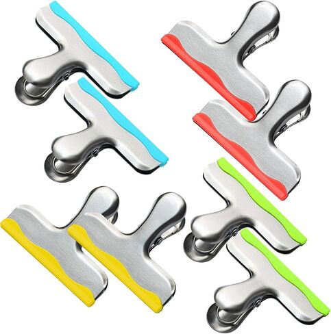 12 Pack Metal Chip Clips with Silicone Edges – Heavy Duty Bag Clips for Food Packages, Kitchen, Office – Color Coded, Air Tight Extra Strong Clamps, 3 Inches Wide in Kuwait