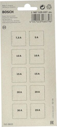 Bosch Standard Fuse Assortment, 7.5 amps, DIN/ISO 72581/3, Quick Release Feature, Model 1987529037 in Saudi Arabia