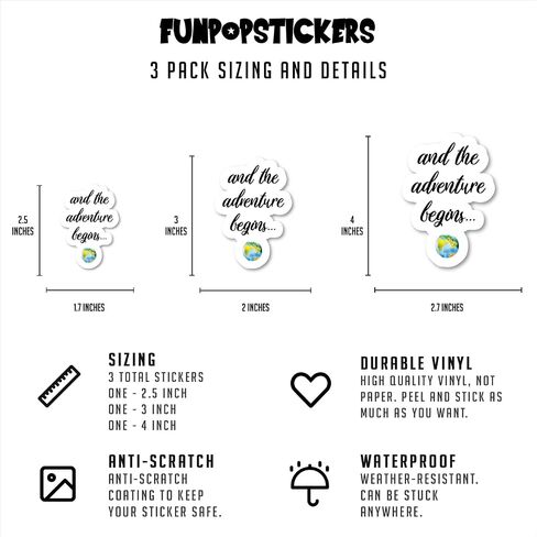 And The Adventures Begins Globe Sticker Inspirational Quotes Stickers - 3 Pack - Set of 2.5, 3 And 4 Inch Vinyl Laptop Stickers - For Laptop, Phone, Water Bottle, Car & More Decal (3 Pack) S9356-3Pack in Saudi Arabia