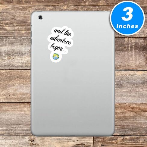 And The Adventures Begins Globe Sticker Inspirational Quotes Stickers - 3 Pack - Set of 2.5, 3 And 4 Inch Vinyl Laptop Stickers - For Laptop, Phone, Water Bottle, Car & More Decal (3 Pack) S9356-3Pack in Saudi Arabia
