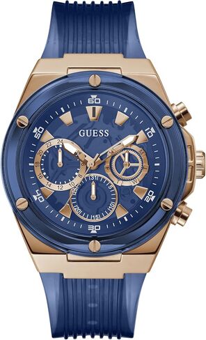 GUESS Mens 46mm Watch - Clear Strap Rainbow Dial Silver Tone Case in Saudi Arabia