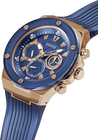 GUESS Mens 46mm Watch - Clear Strap Rainbow Dial Silver Tone Case in Saudi Arabia
